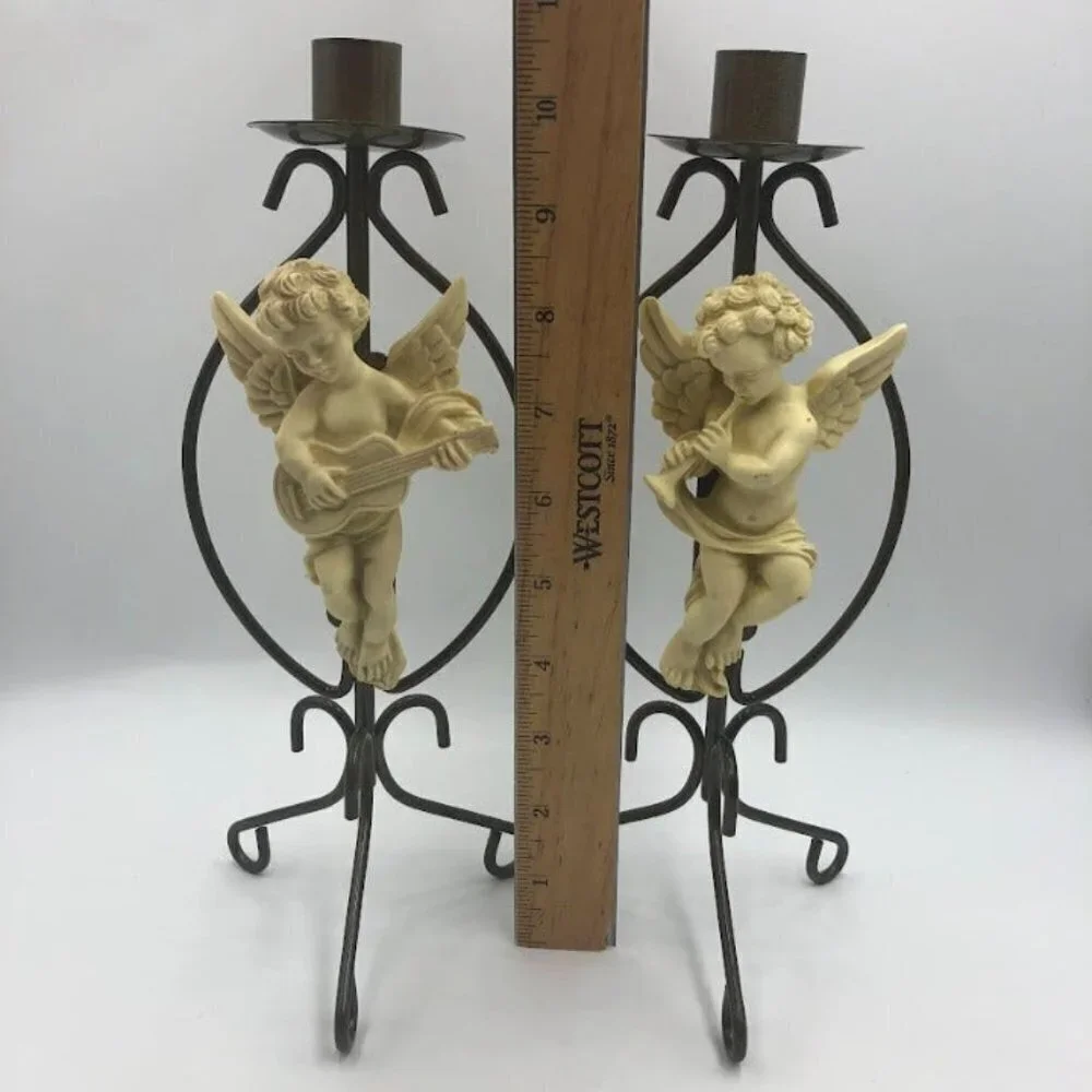 Vintage Metal Angel Set of 2 Taper Candle Holders Spiritual Holiday Décor Altar